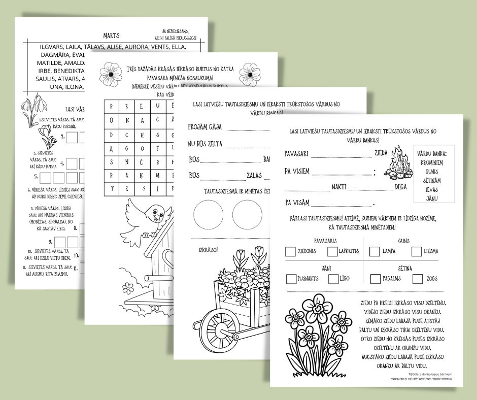 Pavasaris sākumskolai – TEOdara darba lapas bērniem